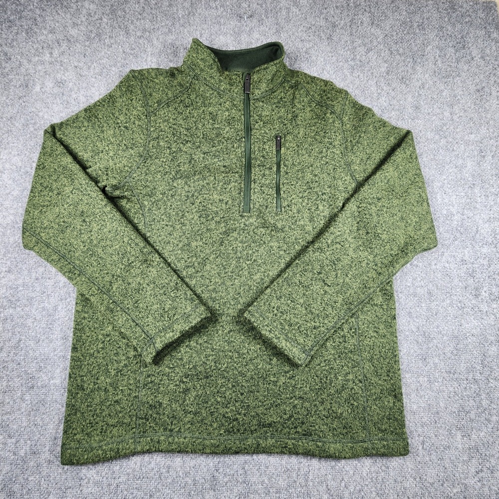 Woolrich Mens XL Quarter Zip Sweater Green Marled Knit Pullover Fleece Jacket